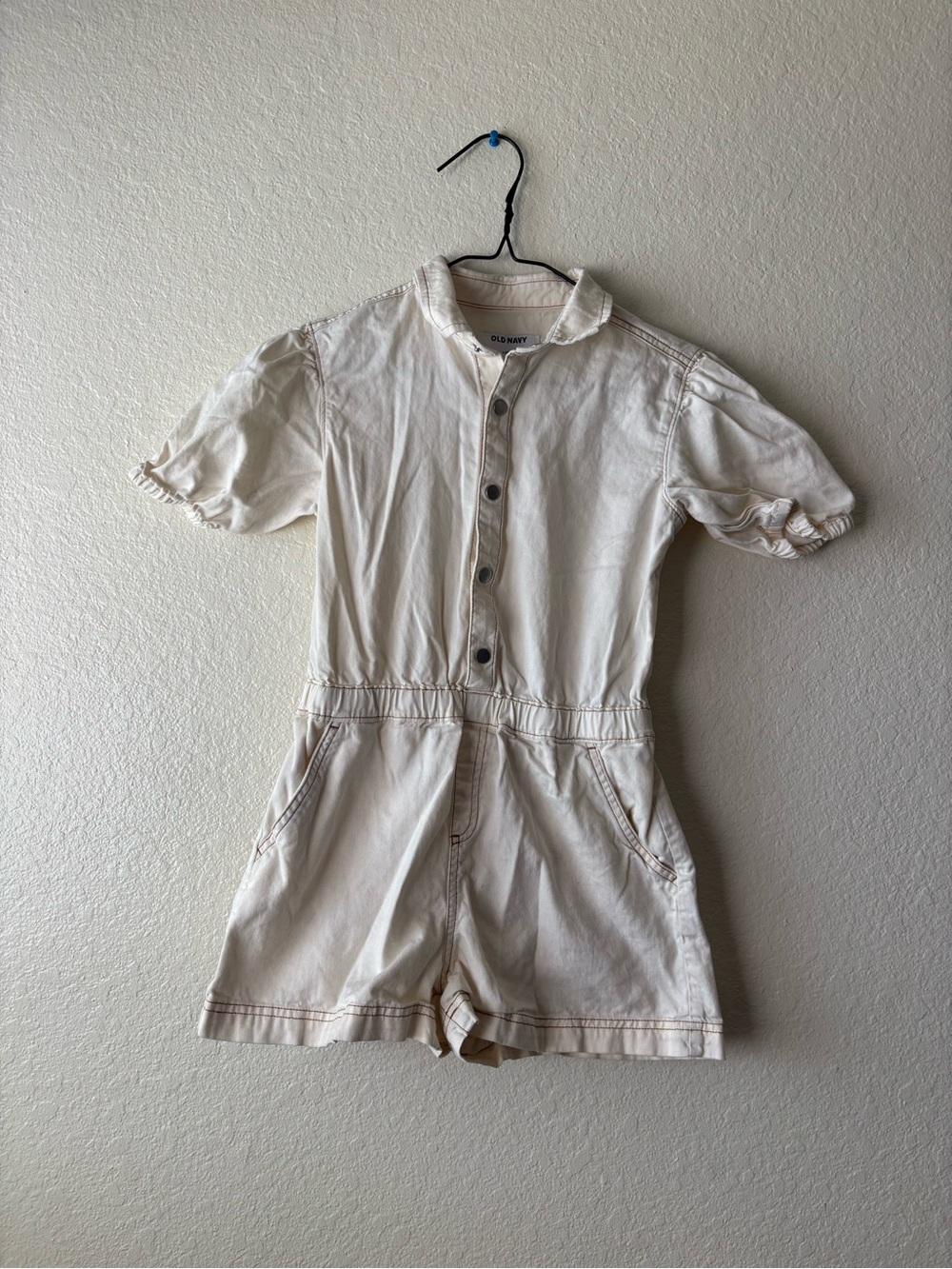 Old Navy Cream Short-Sleeve Cotton One-Piece Romper